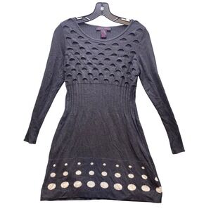 Elena Wang Dress Womens Small Charcoal Gray Angora Viscose Cutout Knit Polka Dot